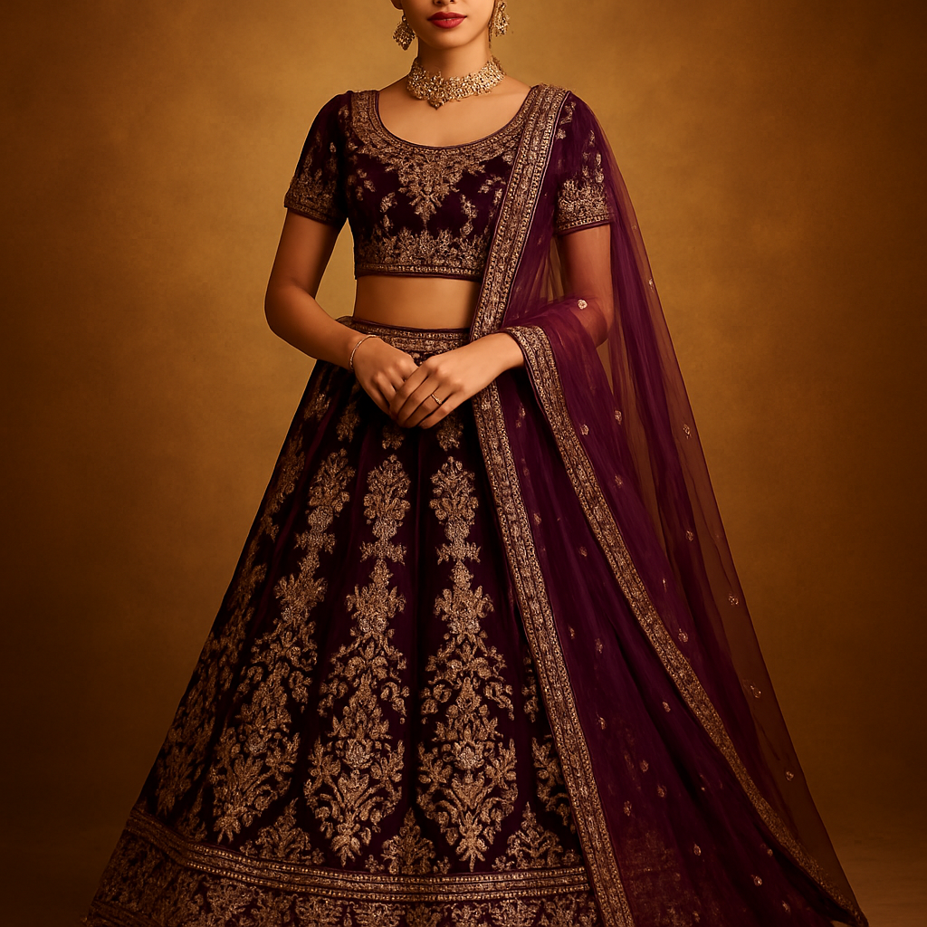 Embroidered Velvet Lehenga